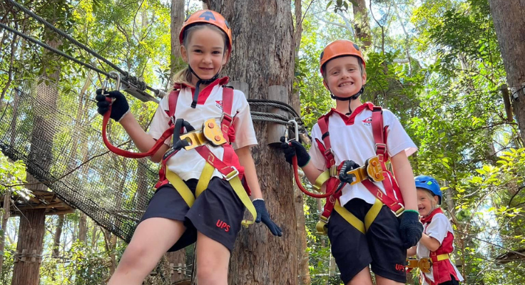 students on zipline